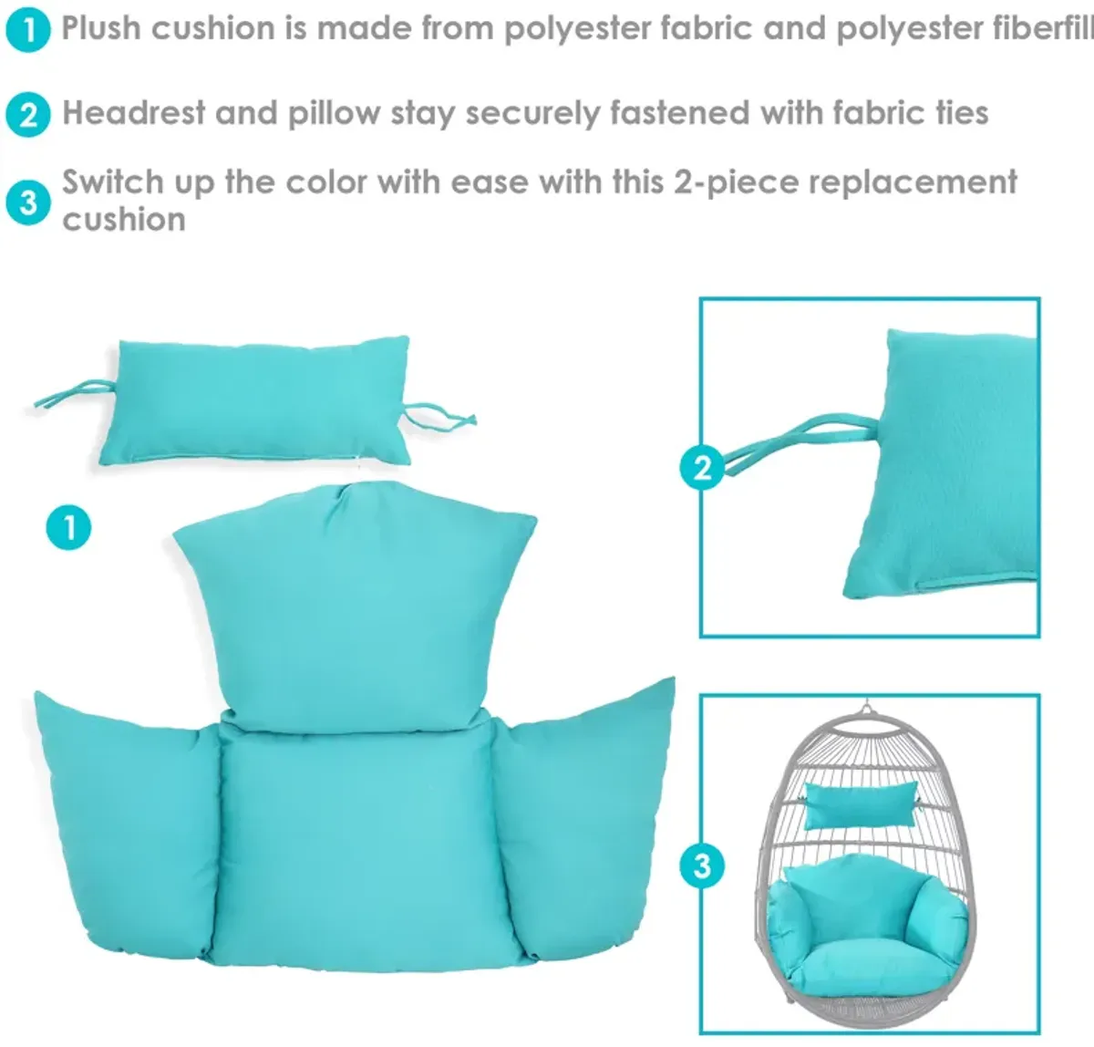 Sunnydaze Penelope and Oliver Egg Chair Replacement Cushions