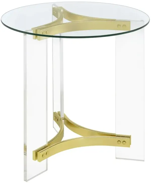 Janessa Round Glass Top Acrylic Leg End Table Matte Brass