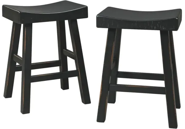 25 Inch Wooden Saddle Stool with Angular Legs, Set of 2, Black-Benzara