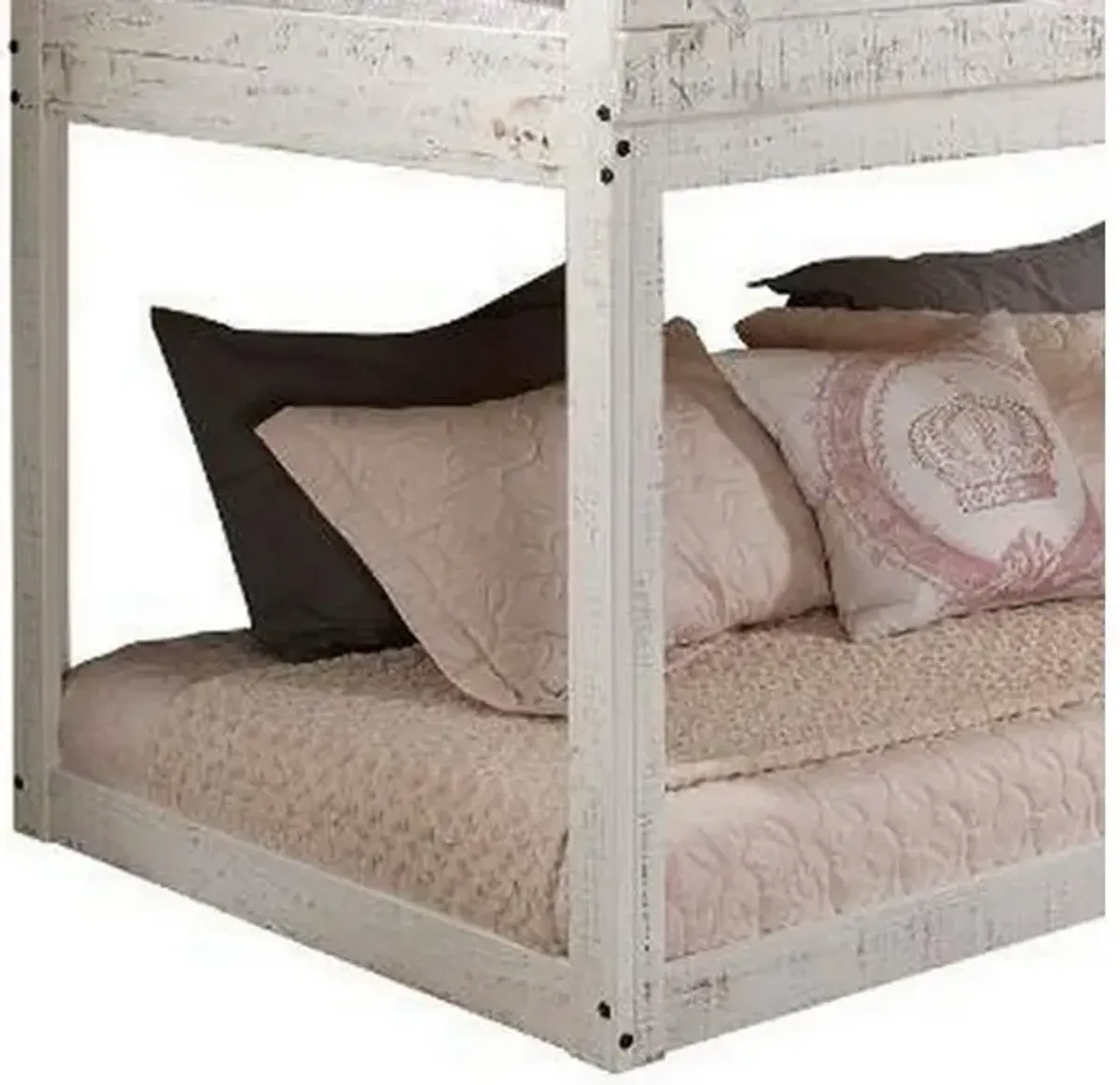 Wooden Twin Bunk Bed with House Design, White and Brown-Benzara