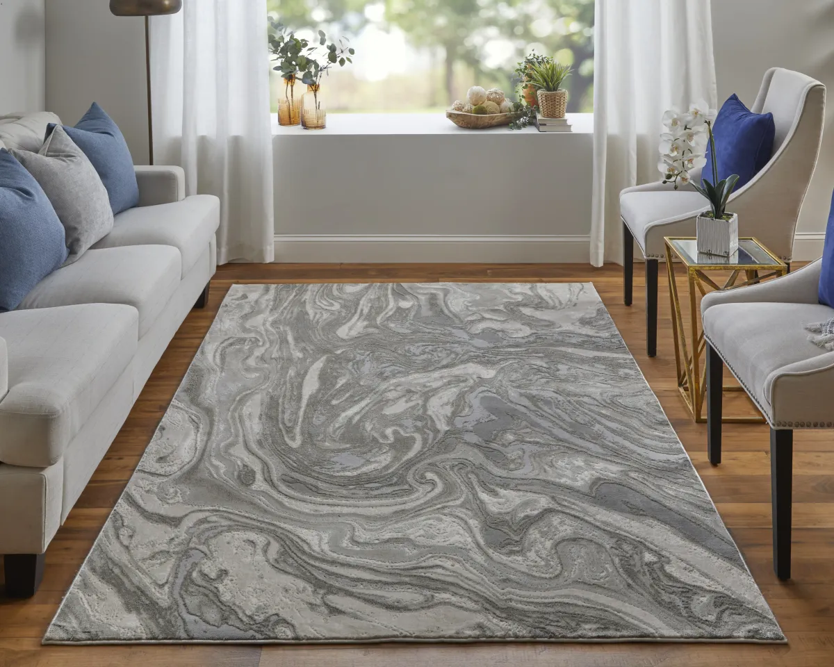 Prasad 3894F Gray/Ivory/Silver 8' x 11' Rug