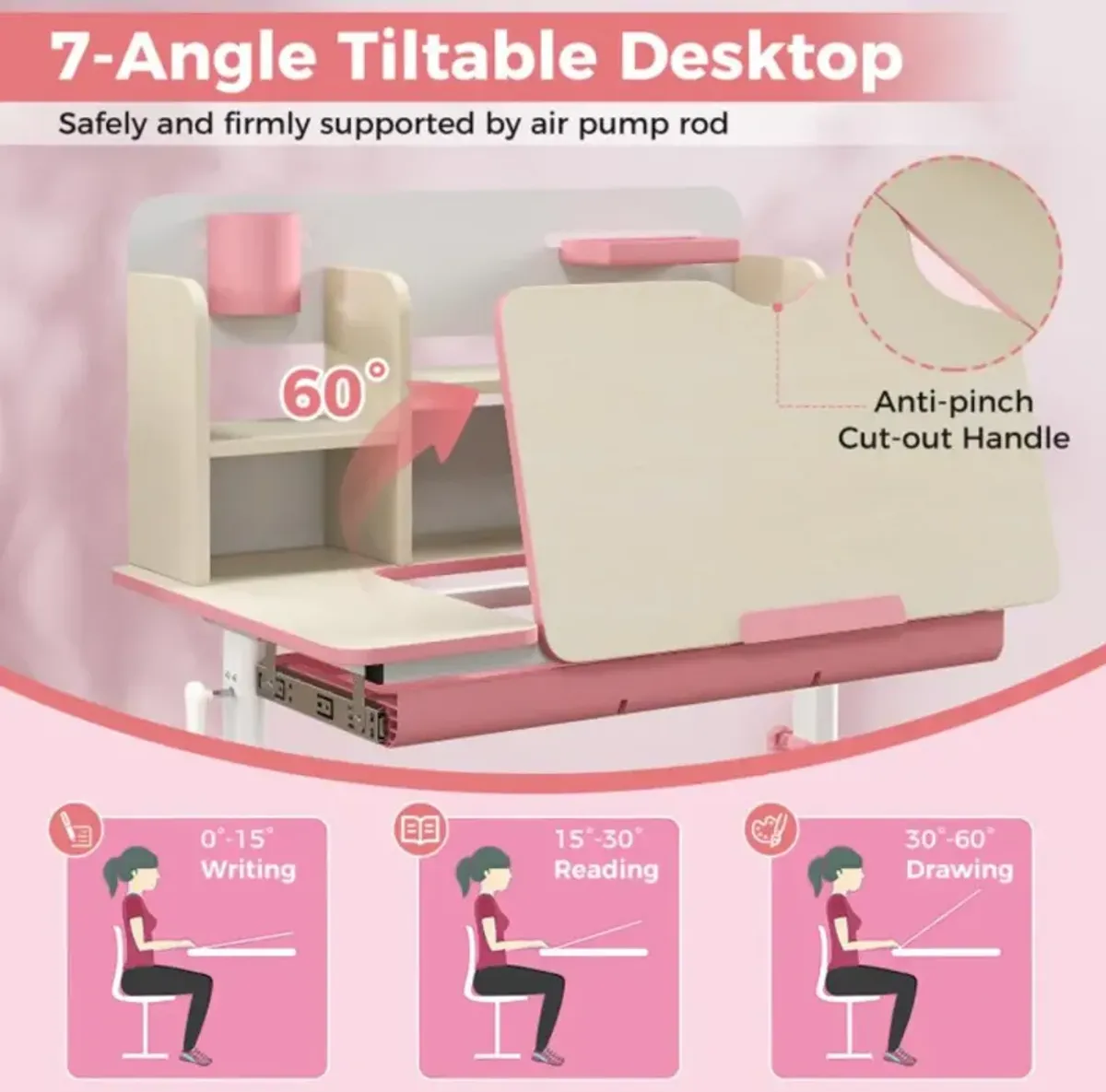 Hivvago Height Adjustable Kids Study Desk with Tilt Desktop for 3-12 Years Old