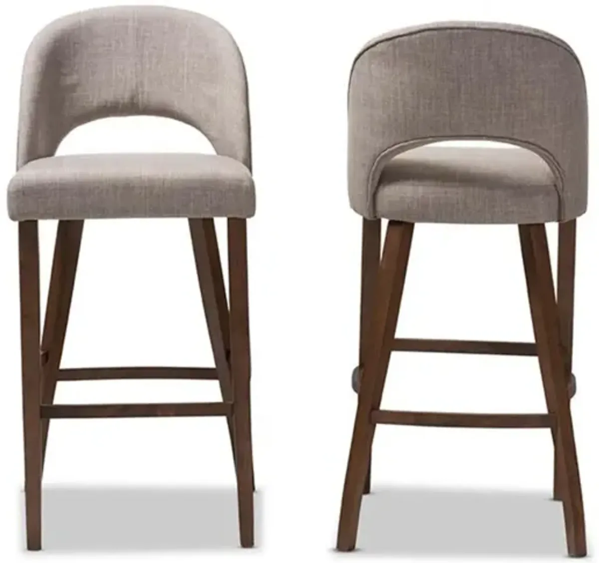 Light Grey Fabric Upholstered Walnut Finished Wood Bar Stool (Set of 2)