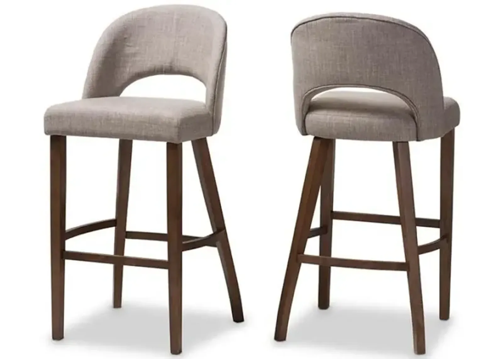 Light Grey Fabric Upholstered Walnut Finished Wood Bar Stool (Set of 2)