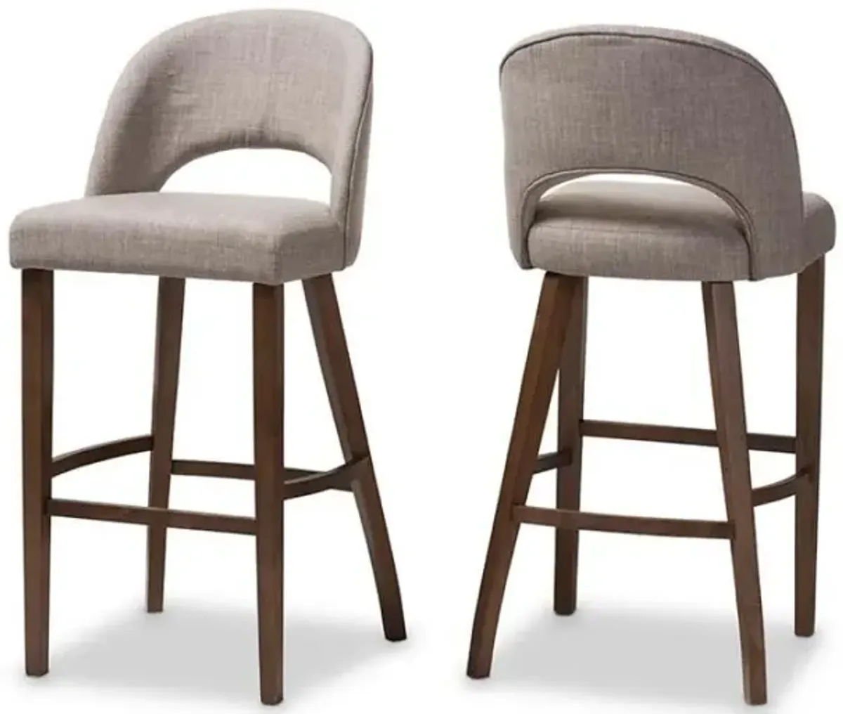 Light Grey Fabric Upholstered Walnut Finished Wood Bar Stool (Set of 2)