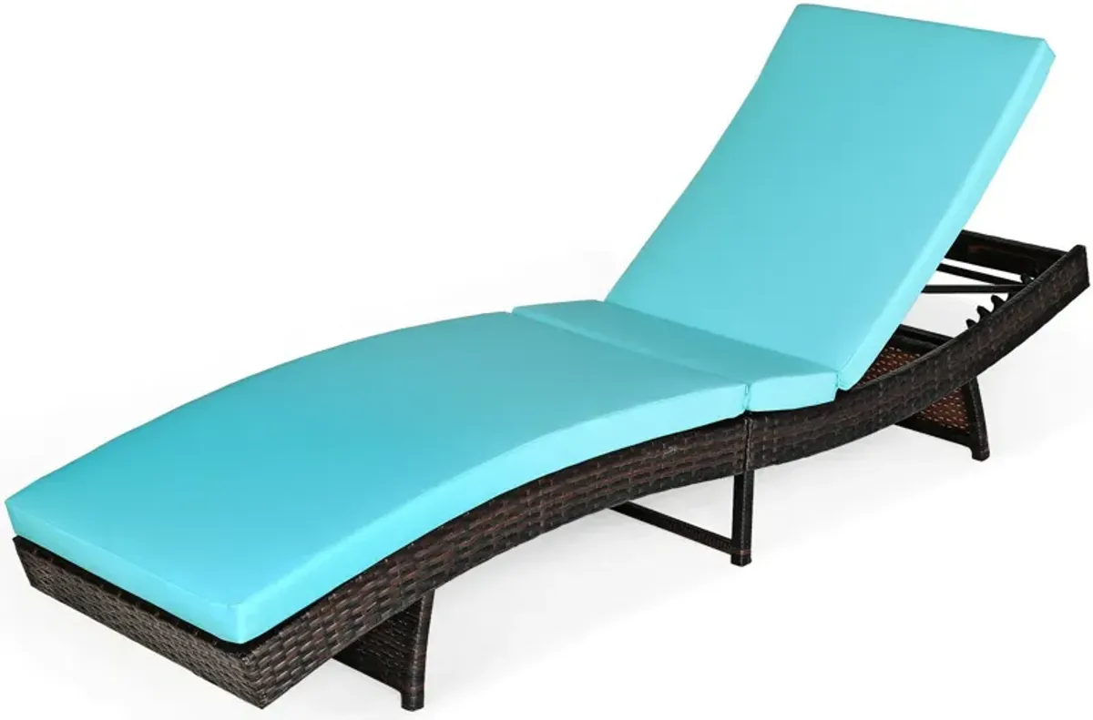 Patio Folding Adjustable Rattan Chaise Lounge Chair with Cushion