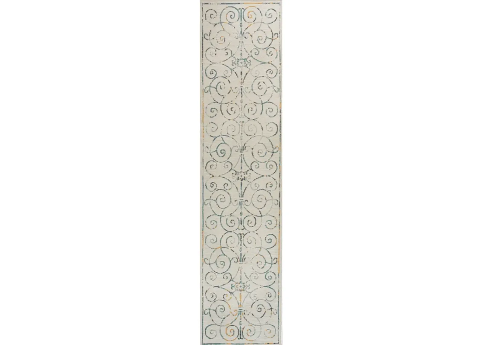 Danae Classic Cottage Filigree Scroll Reversible Machine-Washable Cream/Navy 2 ft. x 8 ft. Indoor/Outdoor Runner Rug