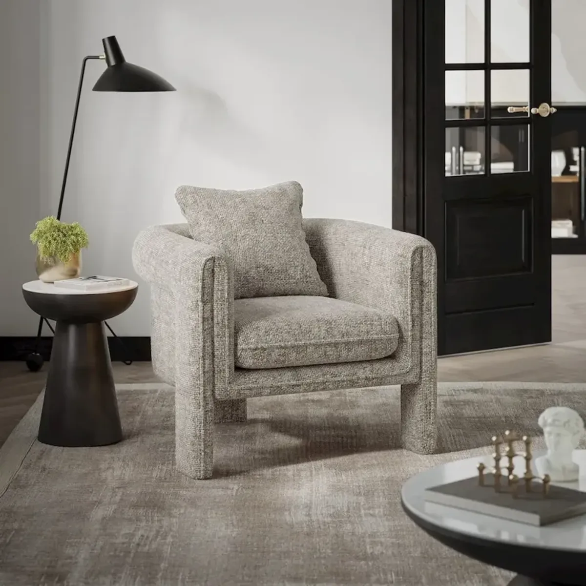 Jofran Adley Modern Upholstered Vintage Accent Armchair with Pillow