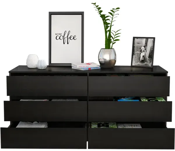DEPOT E-SHOP Cocora 6 Drawer Double Dresser, Superior Top, Black