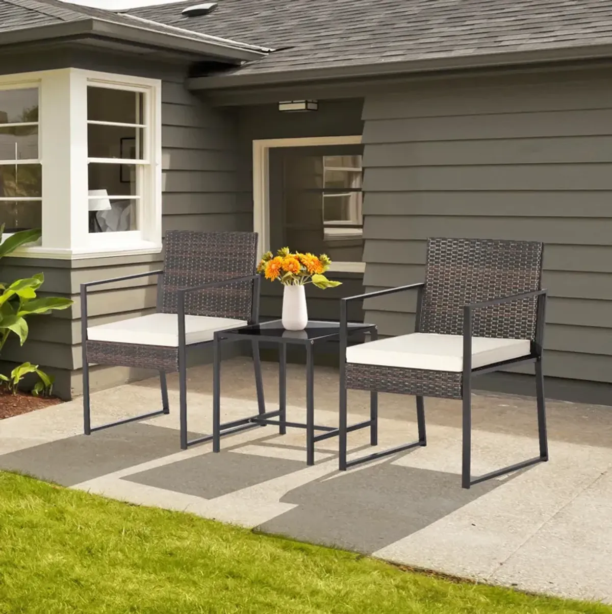 3 Pieces Modern Heavy Duty Patio Furniture Set with Coffee Table