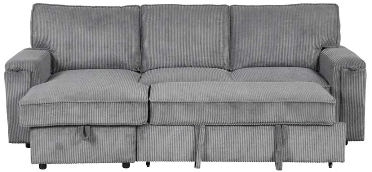 Upholstery Sleeper Sectional Sofa With Storage Bags And 2 Cup Holders On Arms