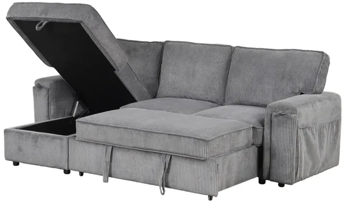 Upholstery Sleeper Sectional Sofa With Storage Bags And 2 Cup Holders On Arms