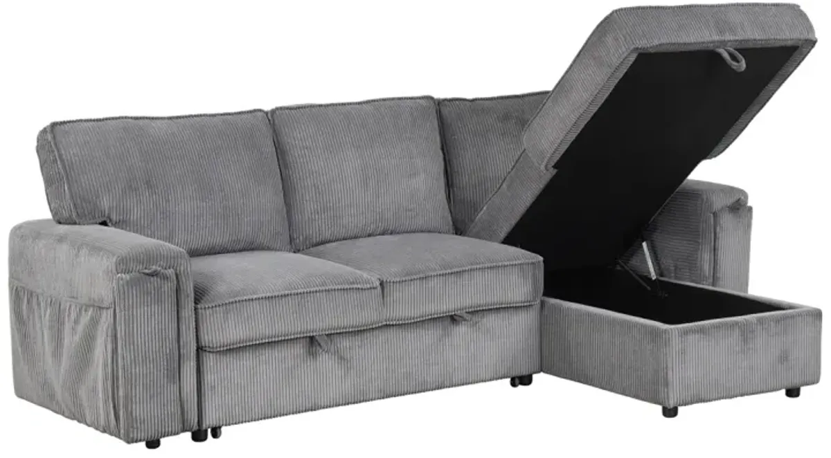 Upholstery Sleeper Sectional Sofa With Storage Bags And 2 Cup Holders On Arms