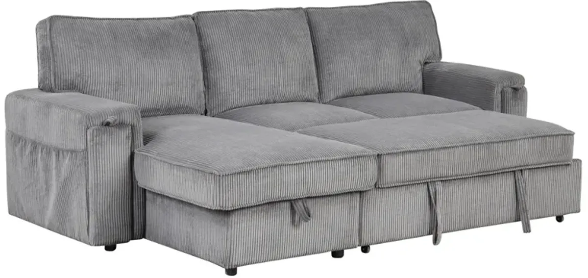 Upholstery Sleeper Sectional Sofa With Storage Bags And 2 Cup Holders On Arms