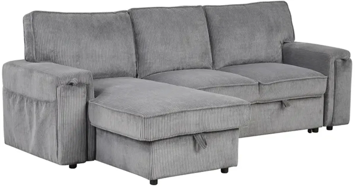 Upholstery Sleeper Sectional Sofa With Storage Bags And 2 Cup Holders On Arms