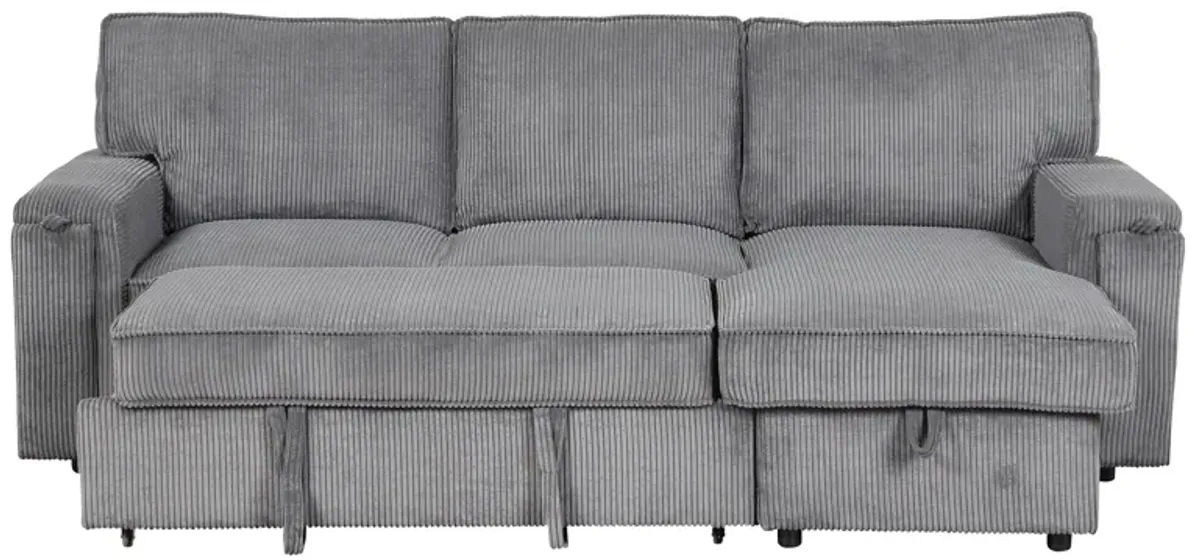 Upholstery Sleeper Sectional Sofa With Storage Bags And 2 Cup Holders On Arms