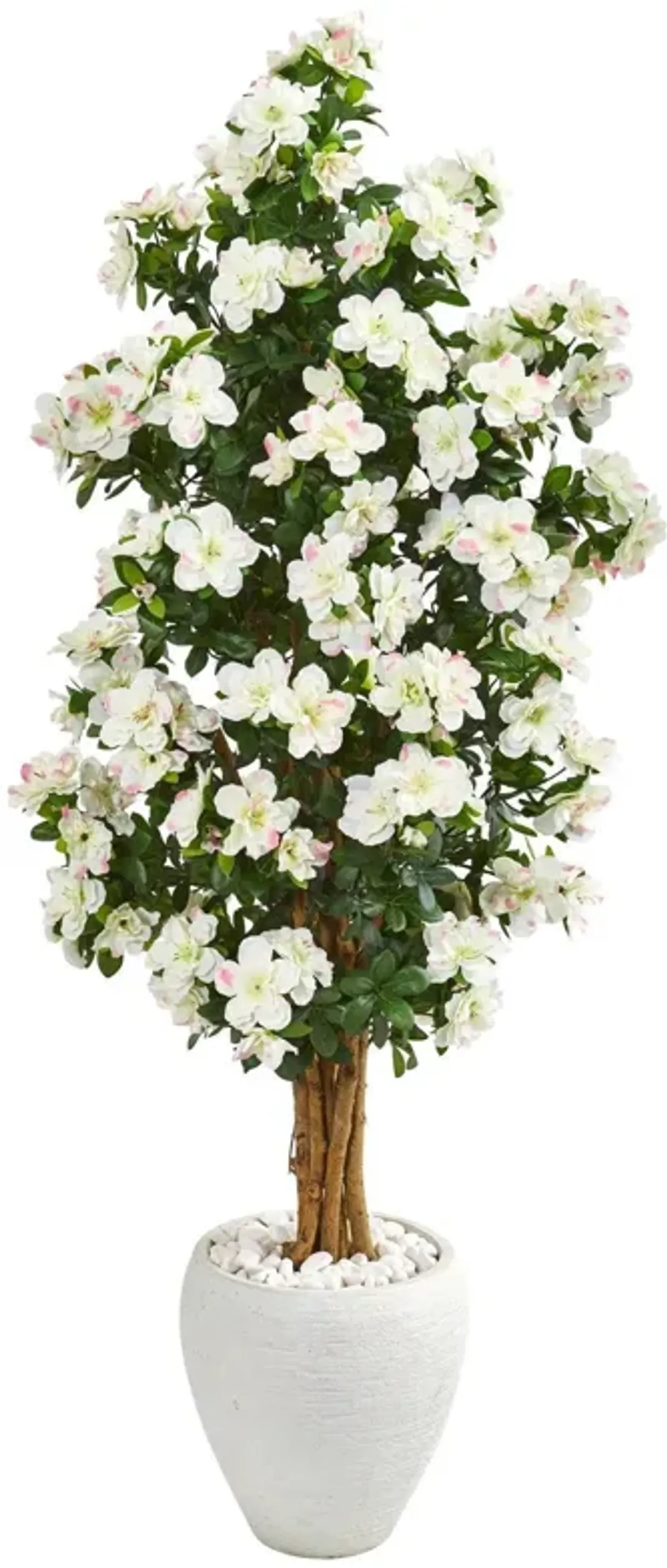 Nearly Natural 5-ft Azalea Artificial Tree in White Planter