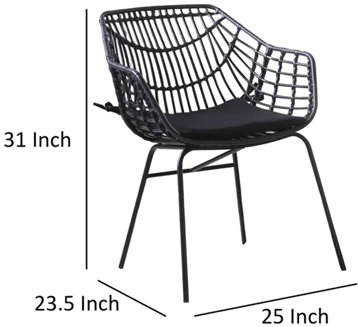 Niya Patio Chair Set of 2, Polyester, Black Steel, Outdoor Rattan Wicker