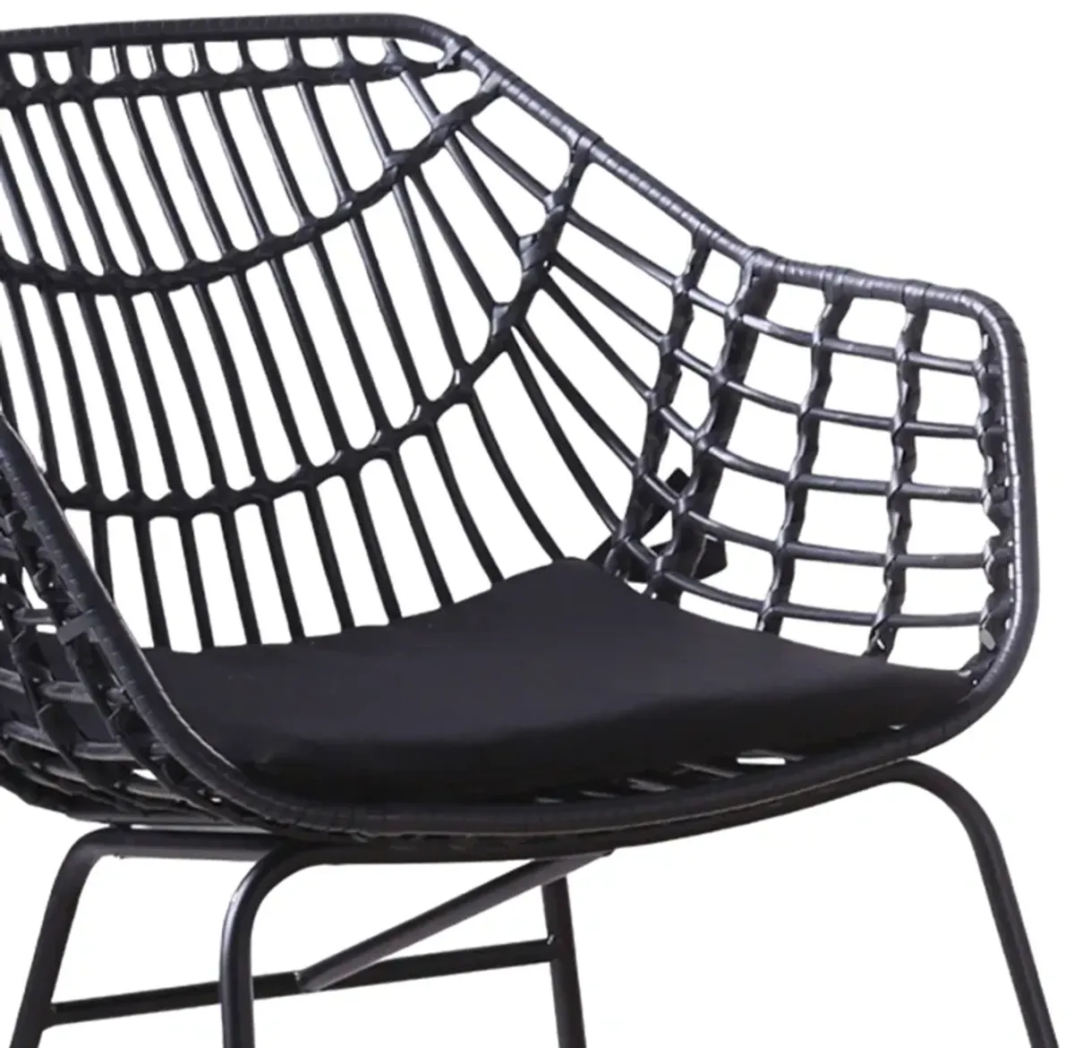 Niya Patio Chair Set of 2, Polyester, Black Steel, Outdoor Rattan Wicker