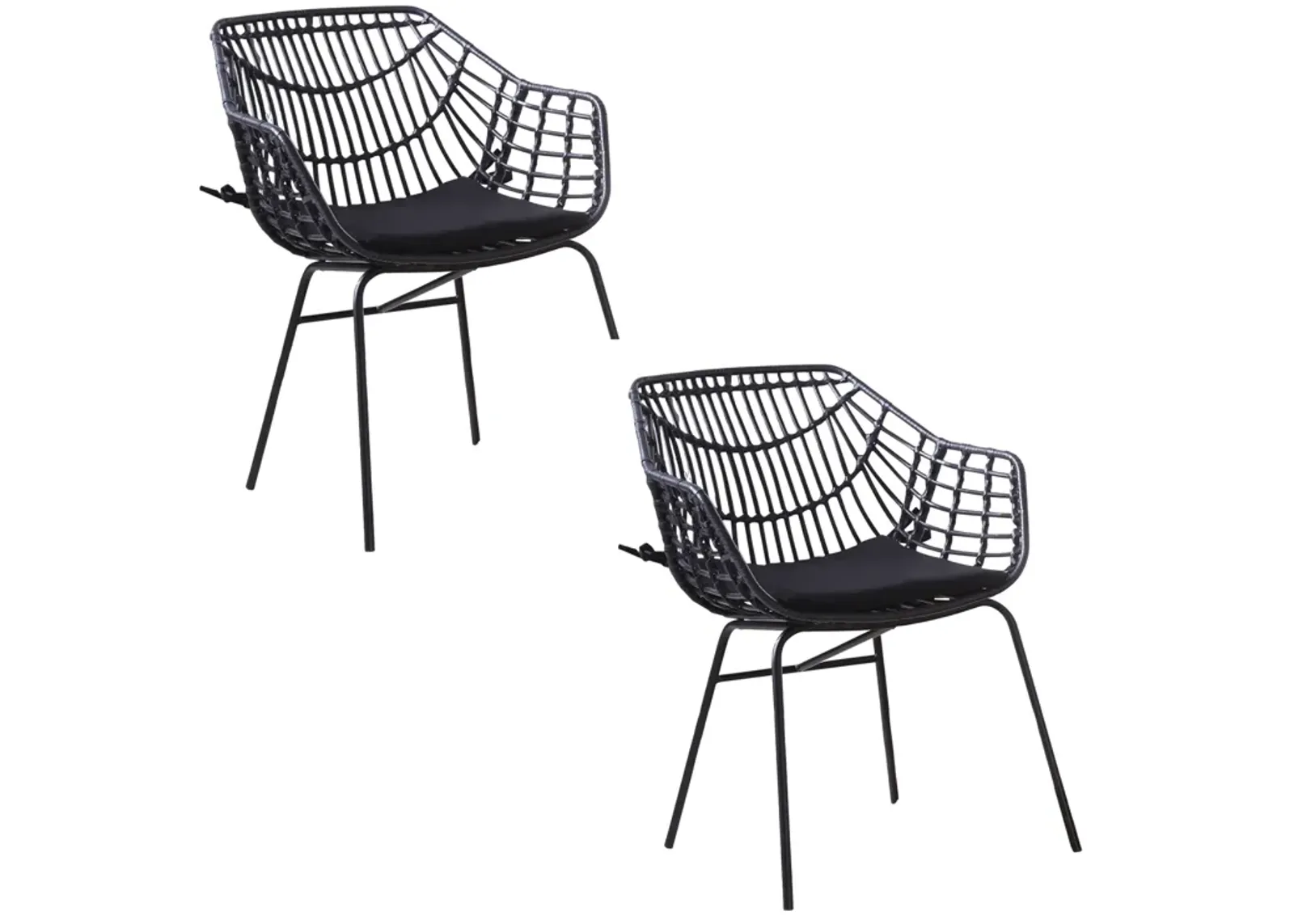 Niya Patio Chair Set of 2, Polyester, Black Steel, Outdoor Rattan Wicker