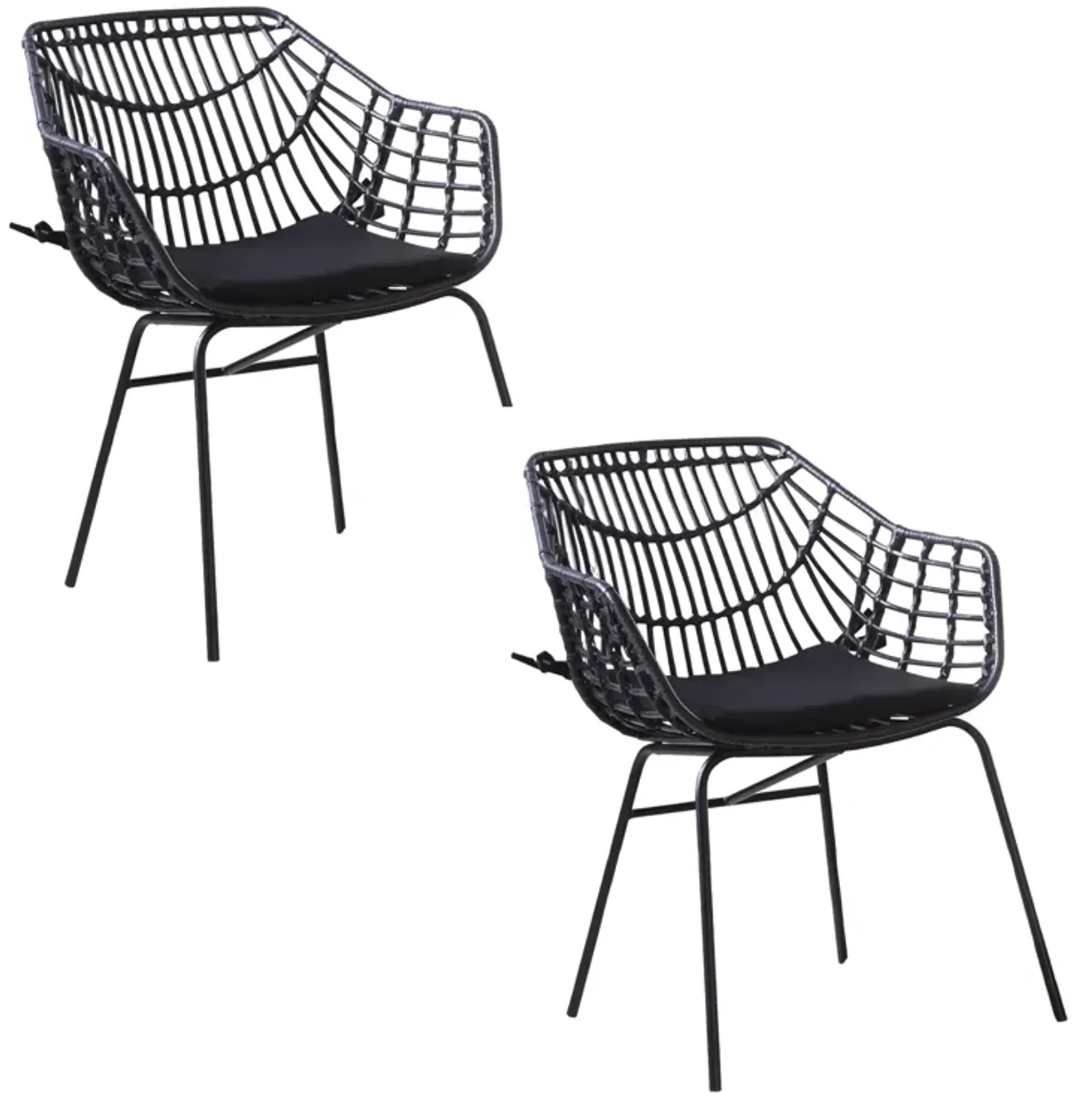 Niya Patio Chair Set of 2, Polyester, Black Steel, Outdoor Rattan Wicker