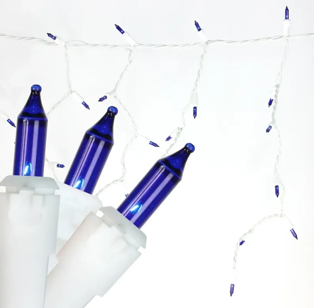 50 Blue Mini Window Curtain Icicle Christmas Lights - 2.6 ft White Wire