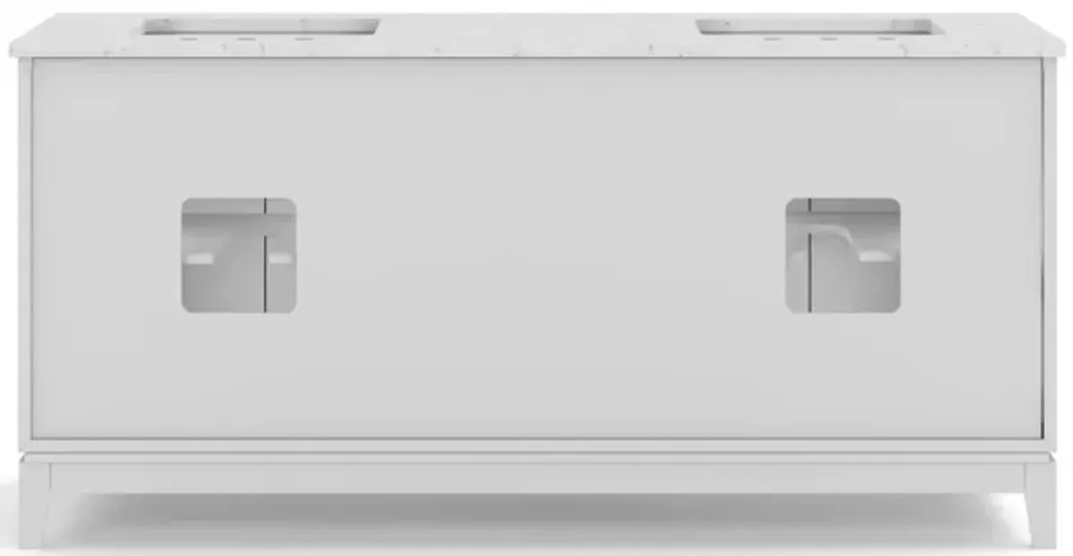 Elizabeth 72 In. Double Sink Carrara White Marble Countertop Bath Vanity In Pure White with Brushed Silver Hardware