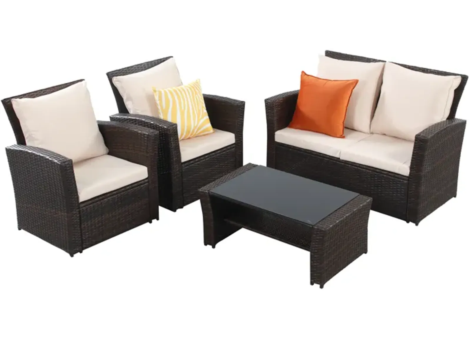 4-Pieces Outdoor Patio Furniture Set PE Rattan Wicker With Brown