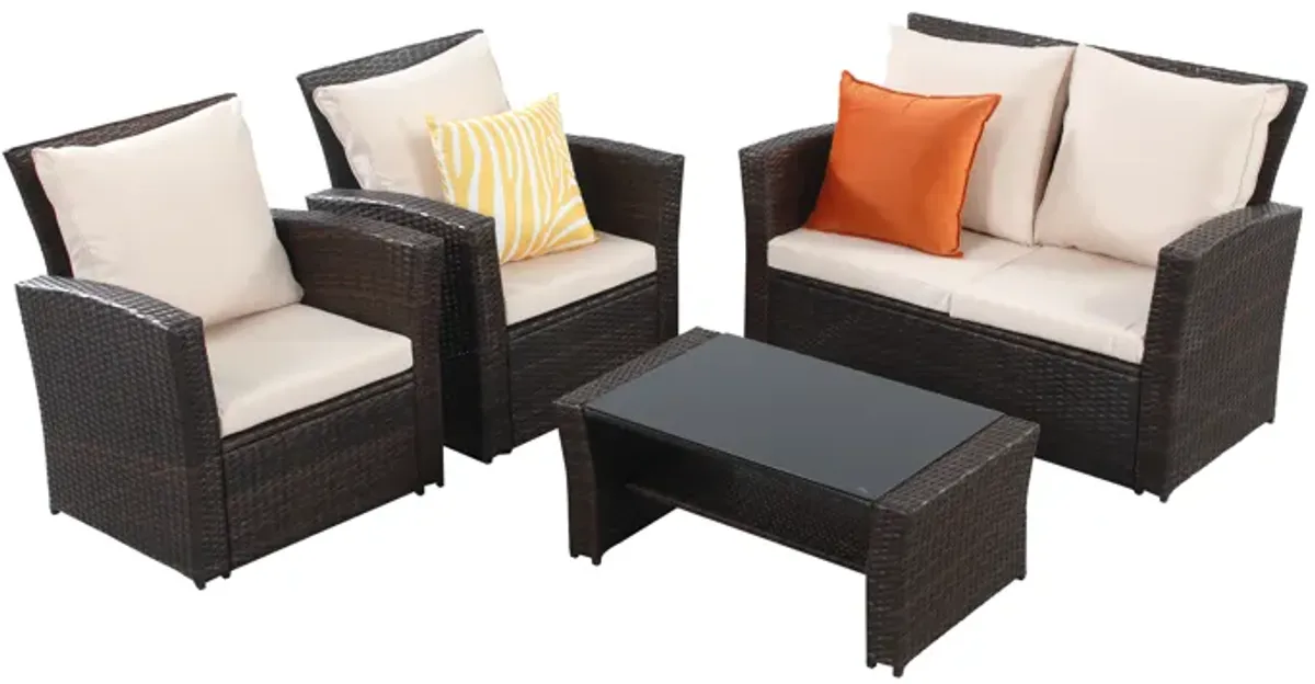 4-Pieces Outdoor Patio Furniture Set PE Rattan Wicker With Brown