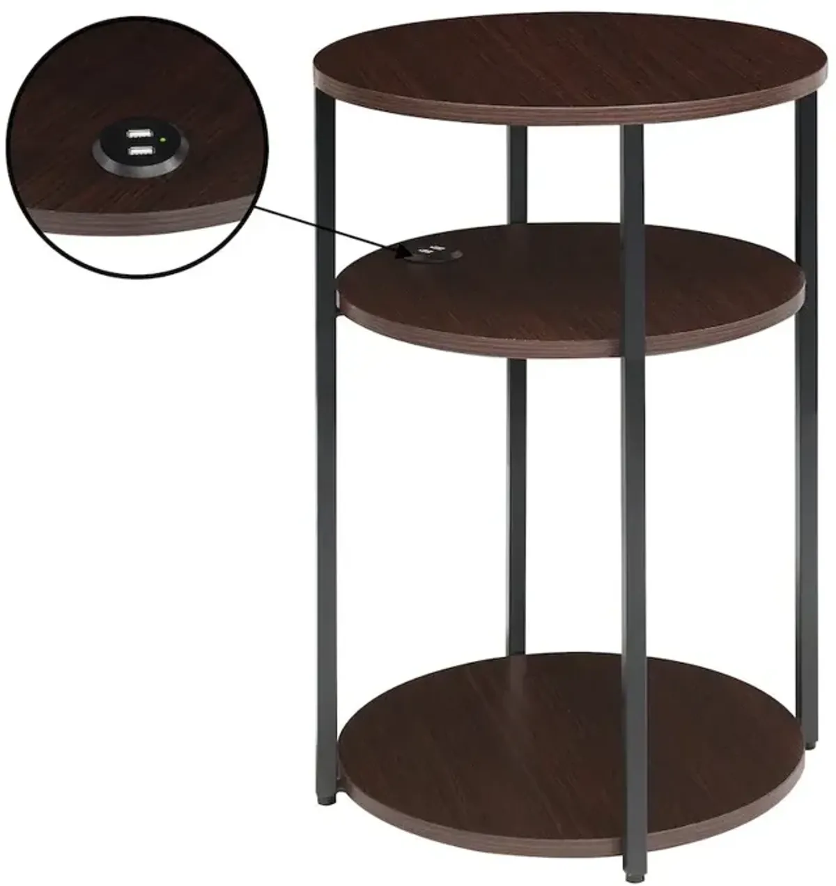 Convenience Concepts Designs2Go Simon 3 Tier End Table with USB Ports