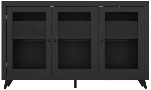 FUFU&GAGA Modern Sideboard with Glass Doors and Storage Drawers, Multi-Functional Buffet Cabinet, (59" W x 15.7" D x 35.4" H), Black
