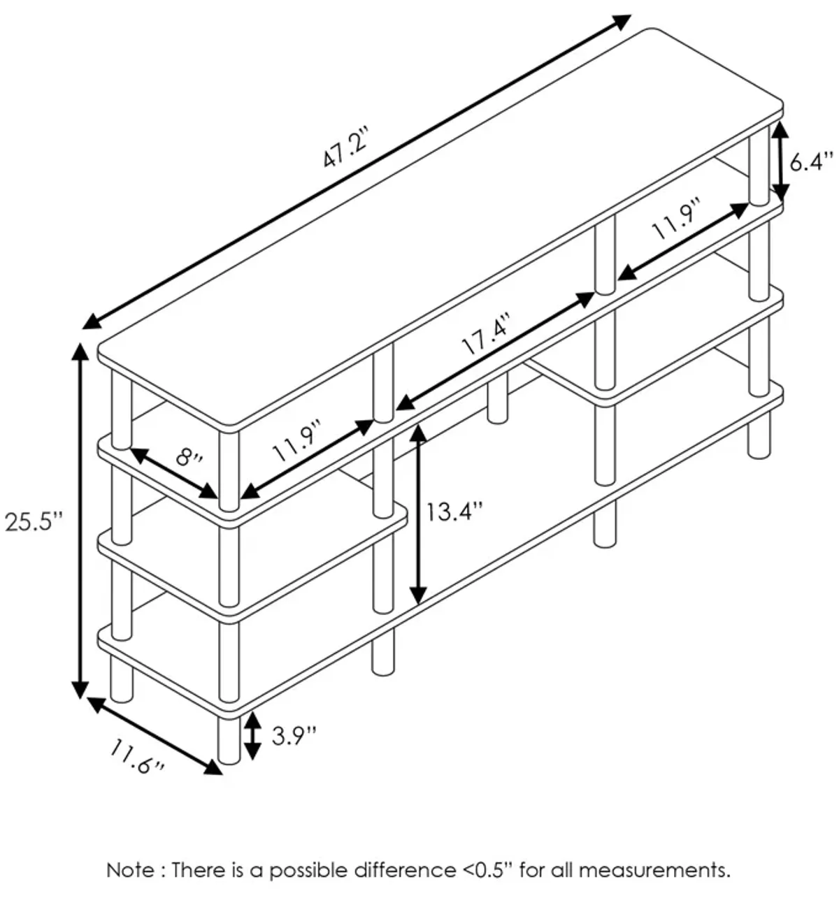 Furinno Furinno Turn-N-Tube 4-Tier Multipurpose Wide Shelf TV Stand, French Oak/Black