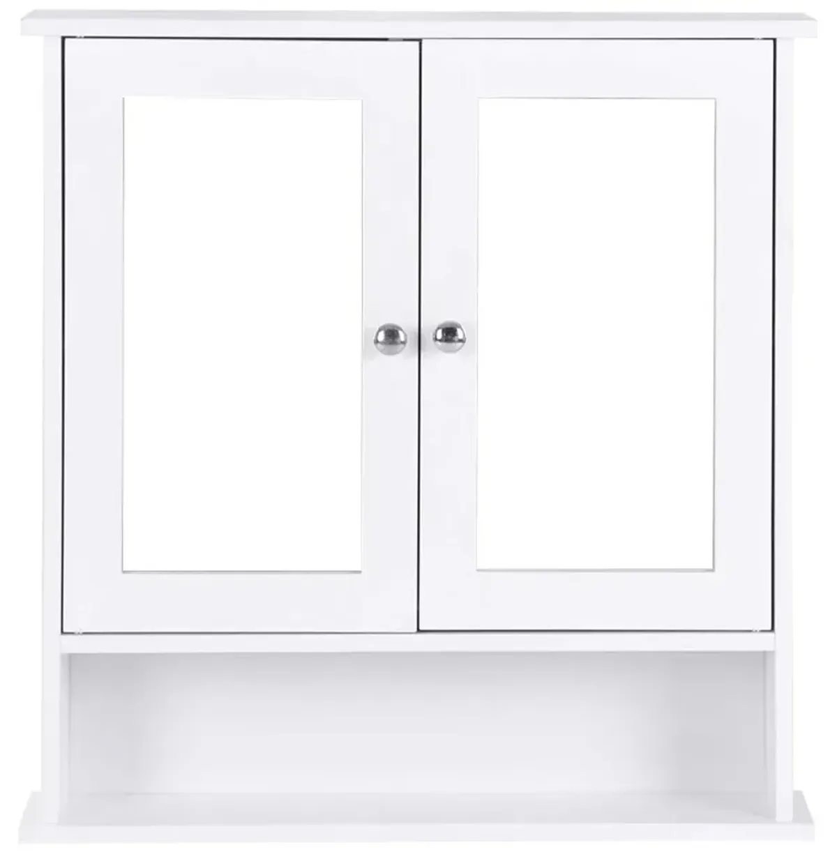 White Bathroom Wall Medicine Cabinet with Mirror and Open Shelf