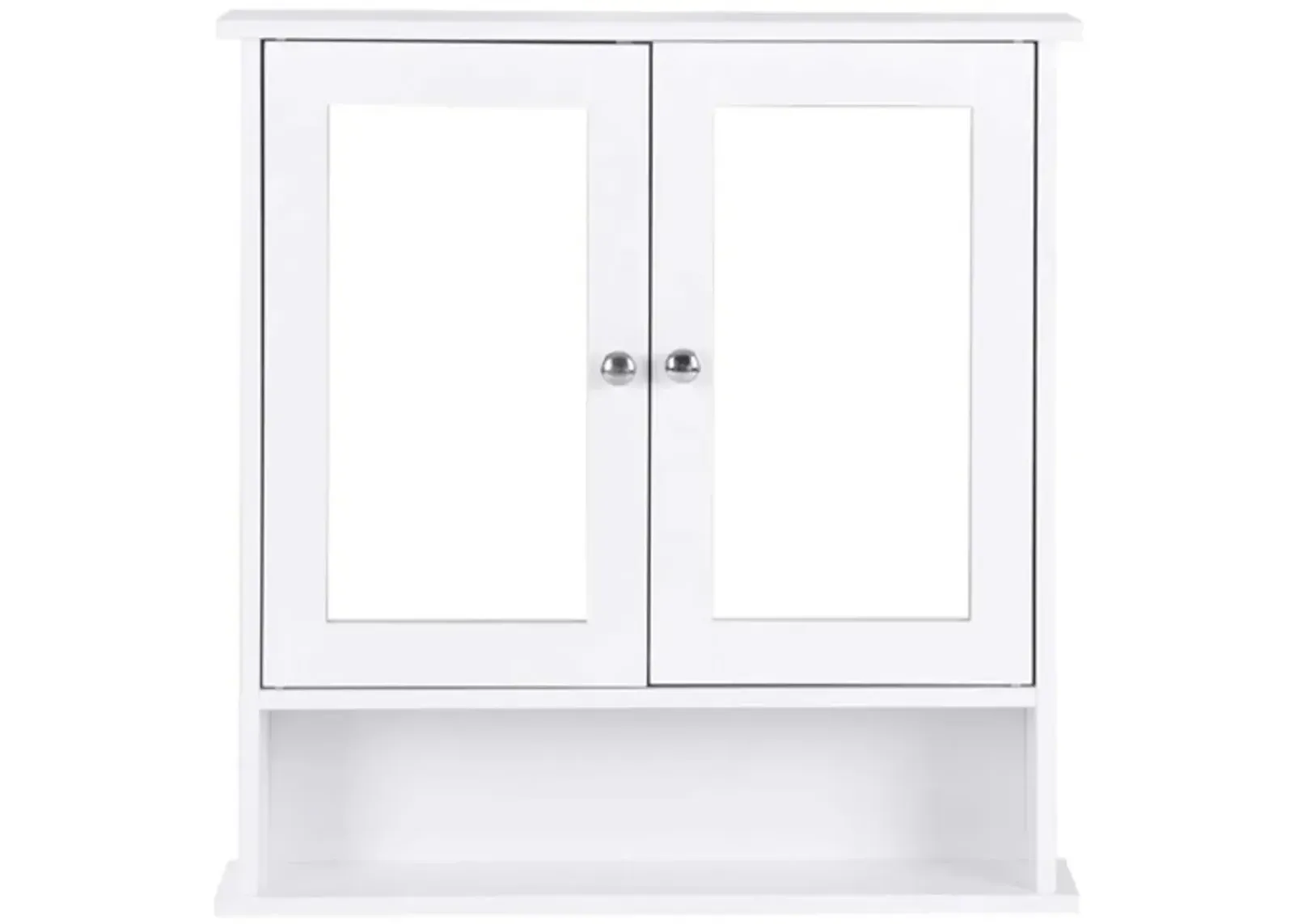 White Bathroom Wall Medicine Cabinet with Mirror and Open Shelf