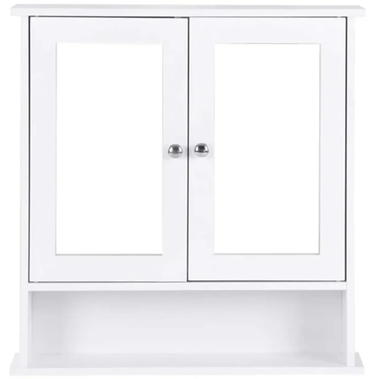 White Bathroom Wall Medicine Cabinet with Mirror and Open Shelf