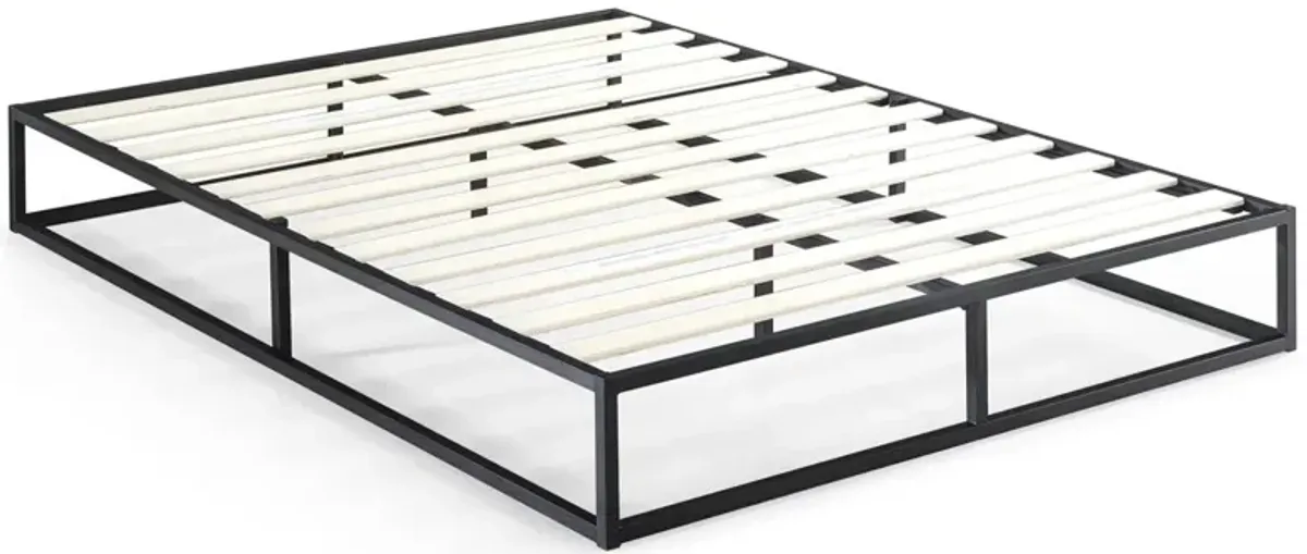 Modern Metal Platform Bed with Wood Slats – Low Profile Frame, No Box Spring Required
