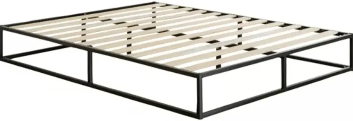 Modern Metal Platform Bed with Wood Slats – Low Profile Frame, No Box Spring Required