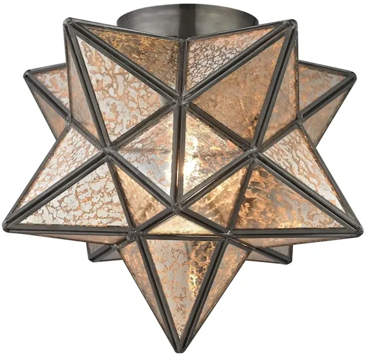 12" Bronze and Antique Silver 1-Light Geometric Flush Mount Ceiling Light