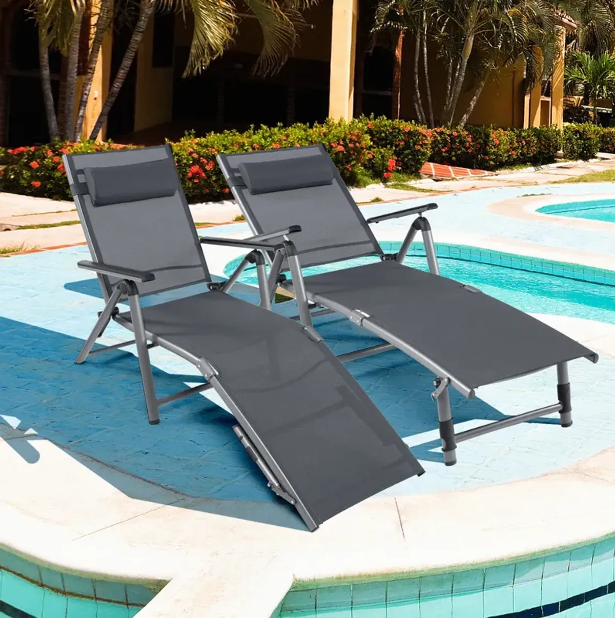 Outdoor Aluminum Chaise Lounge Chair with Quick-Drying Fabric