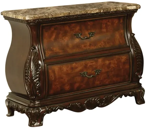 Bombe Shaped Nightstand with Carving and Molded Details, Cherry Brown-Benzara