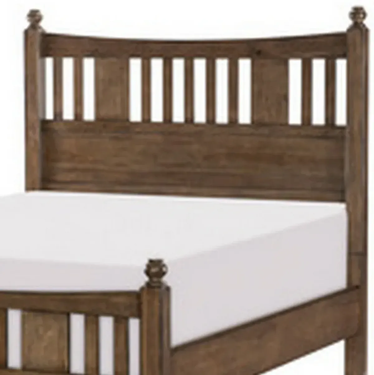 Reva Queen Bed, Finial Topped Posts, Vertical Slats, Light Brown Wood - Benzara