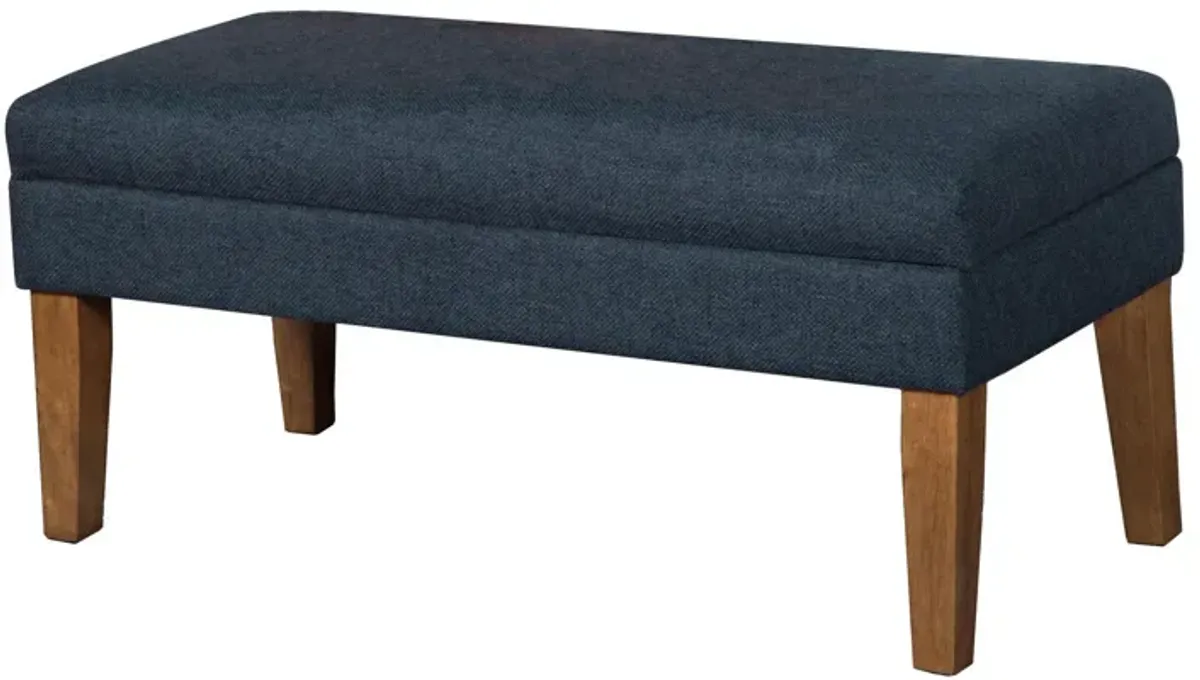 Fabric Upholstered Wooden Bench with Lift Top Storage, Navy Blue - Benzara