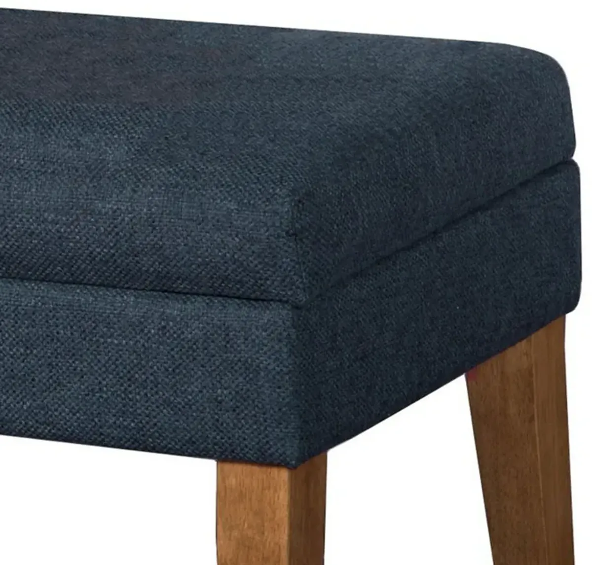 Fabric Upholstered Wooden Bench with Lift Top Storage, Navy Blue - Benzara