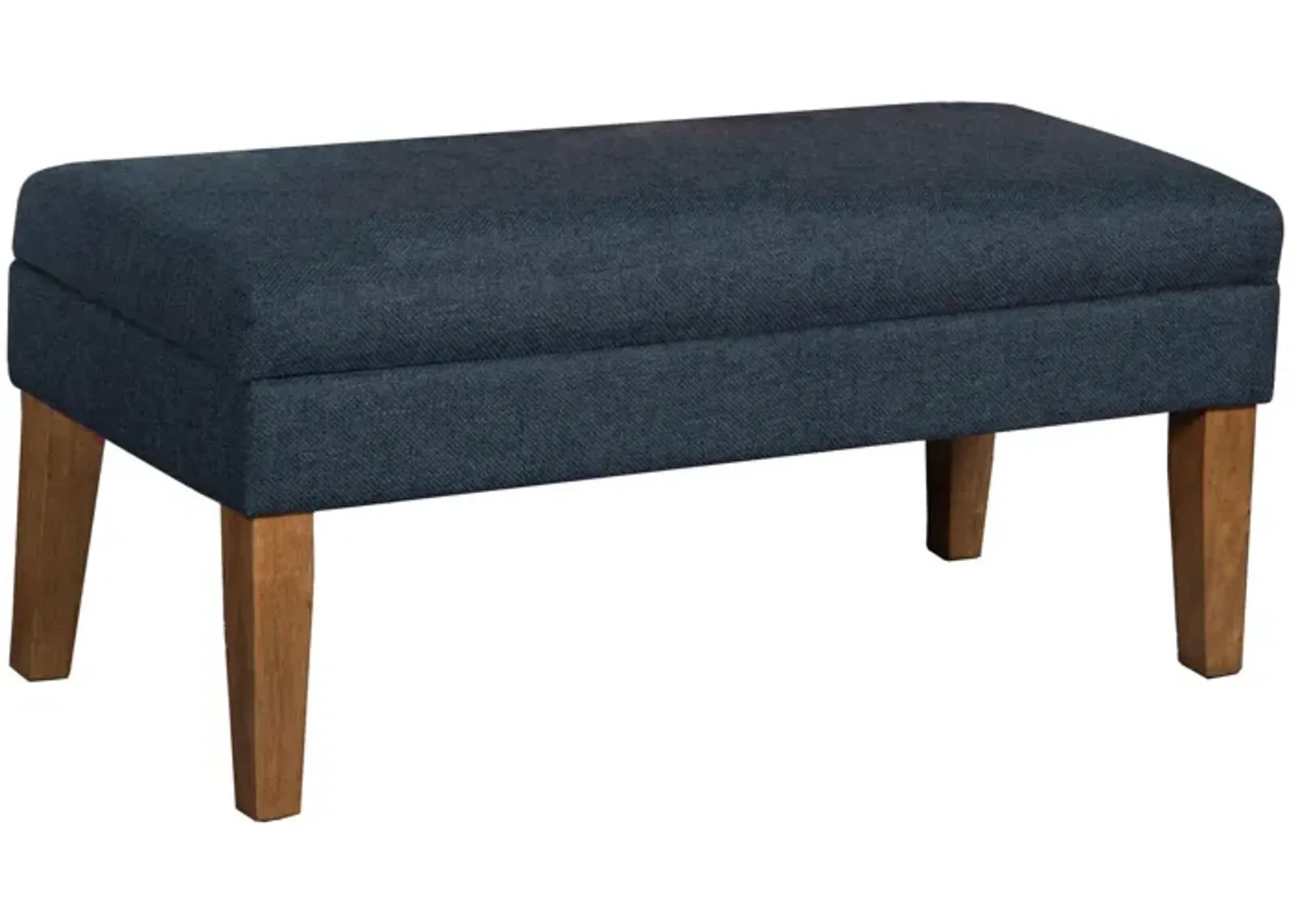 Fabric Upholstered Wooden Bench with Lift Top Storage, Navy Blue - Benzara