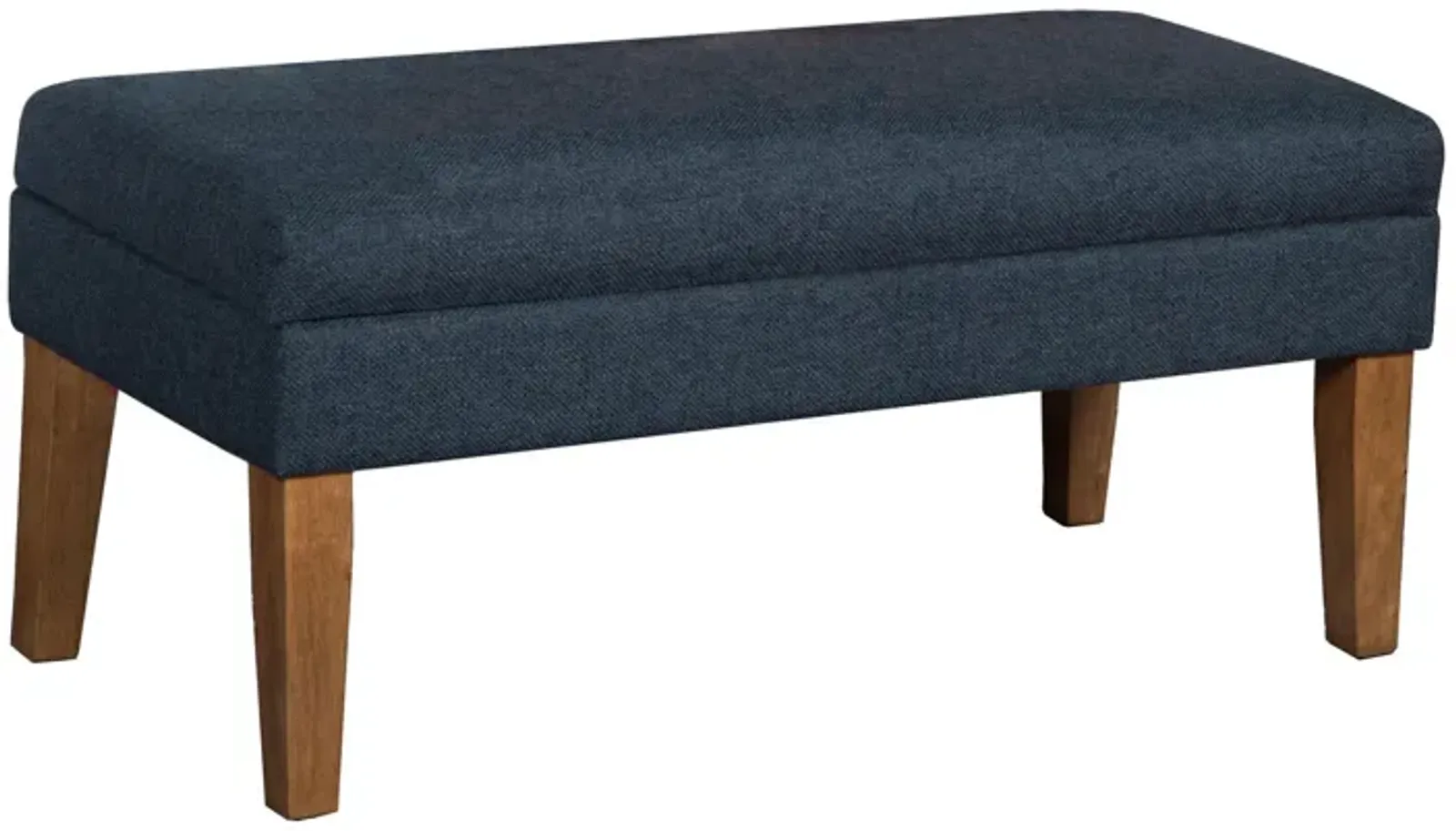 Fabric Upholstered Wooden Bench with Lift Top Storage, Navy Blue - Benzara