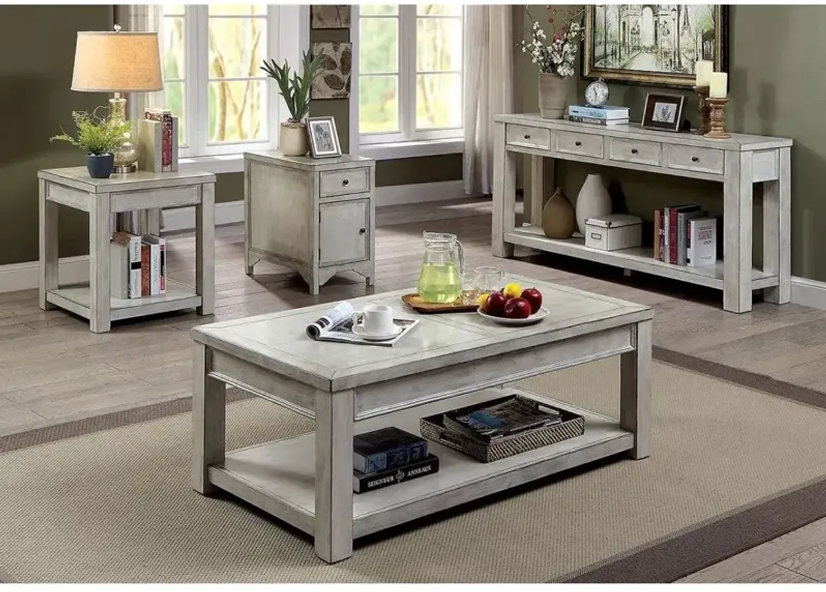 White Rustic Solid Wood Sofa Table with Open Shelf Storage