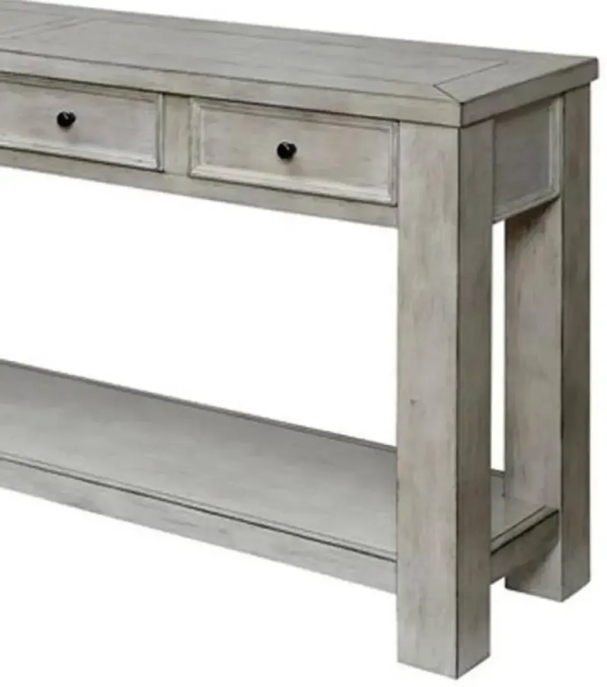 White Rustic Solid Wood Sofa Table with Open Shelf Storage