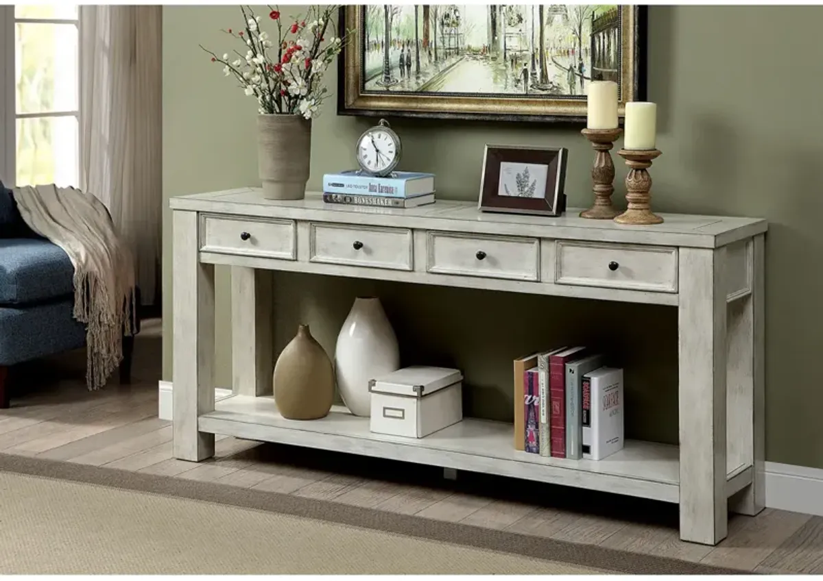 White Rustic Solid Wood Sofa Table with Open Shelf Storage