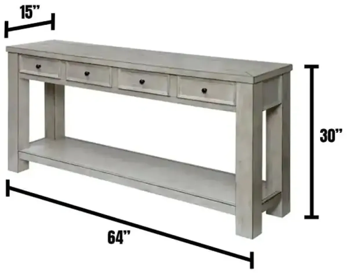 White Rustic Solid Wood Sofa Table with Open Shelf Storage