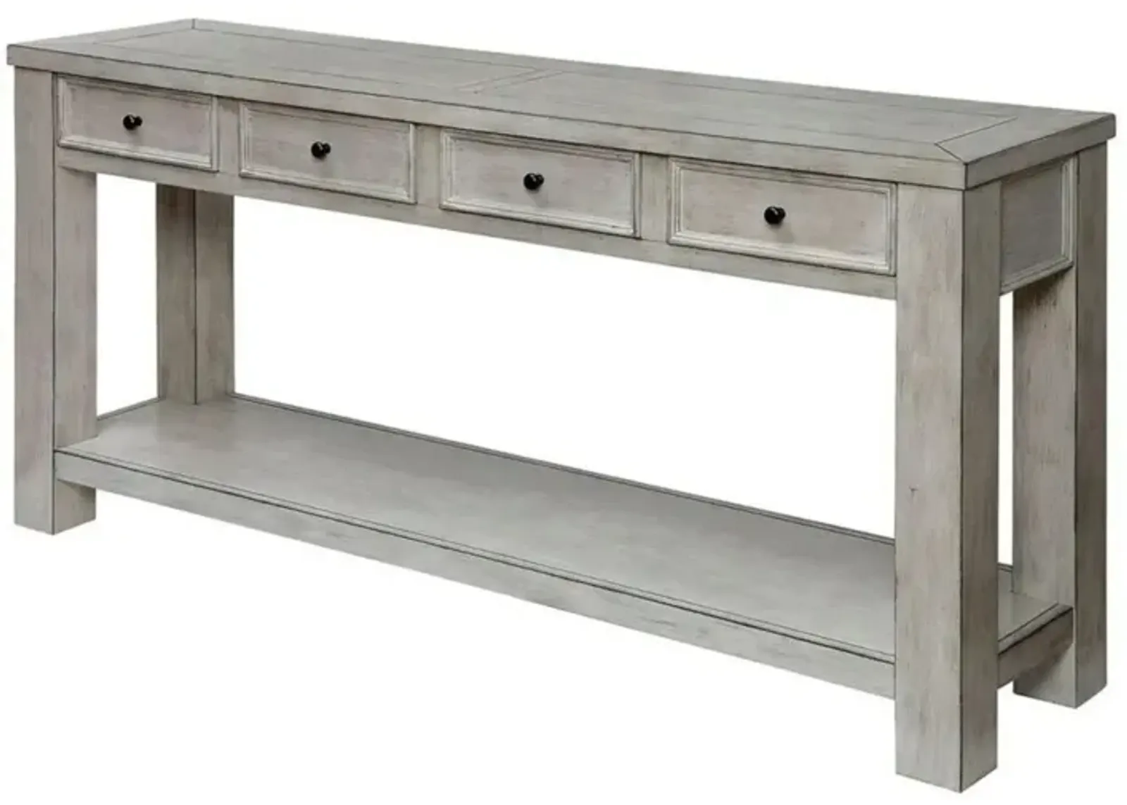 White Rustic Solid Wood Sofa Table with Open Shelf Storage